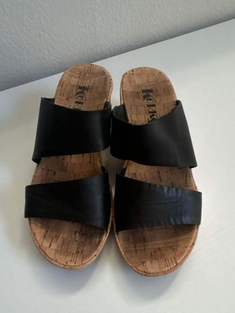 Korks Cook 17 Wedge Sandals Size 38 Black Leather